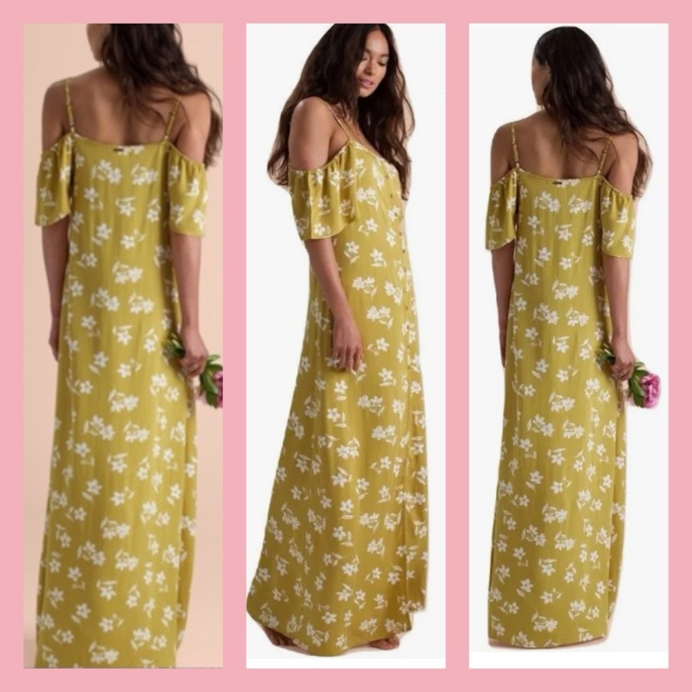 💛Billabong ’Sincerely Jules’ sway Floral, Rich Yellow Off-Shoulder Dress. XS 💛 - Picture 5 of 11